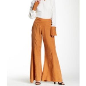 Nuvula Tan Cupro High Waisted Wide Leg Pants Funky Artsy Unique Designer